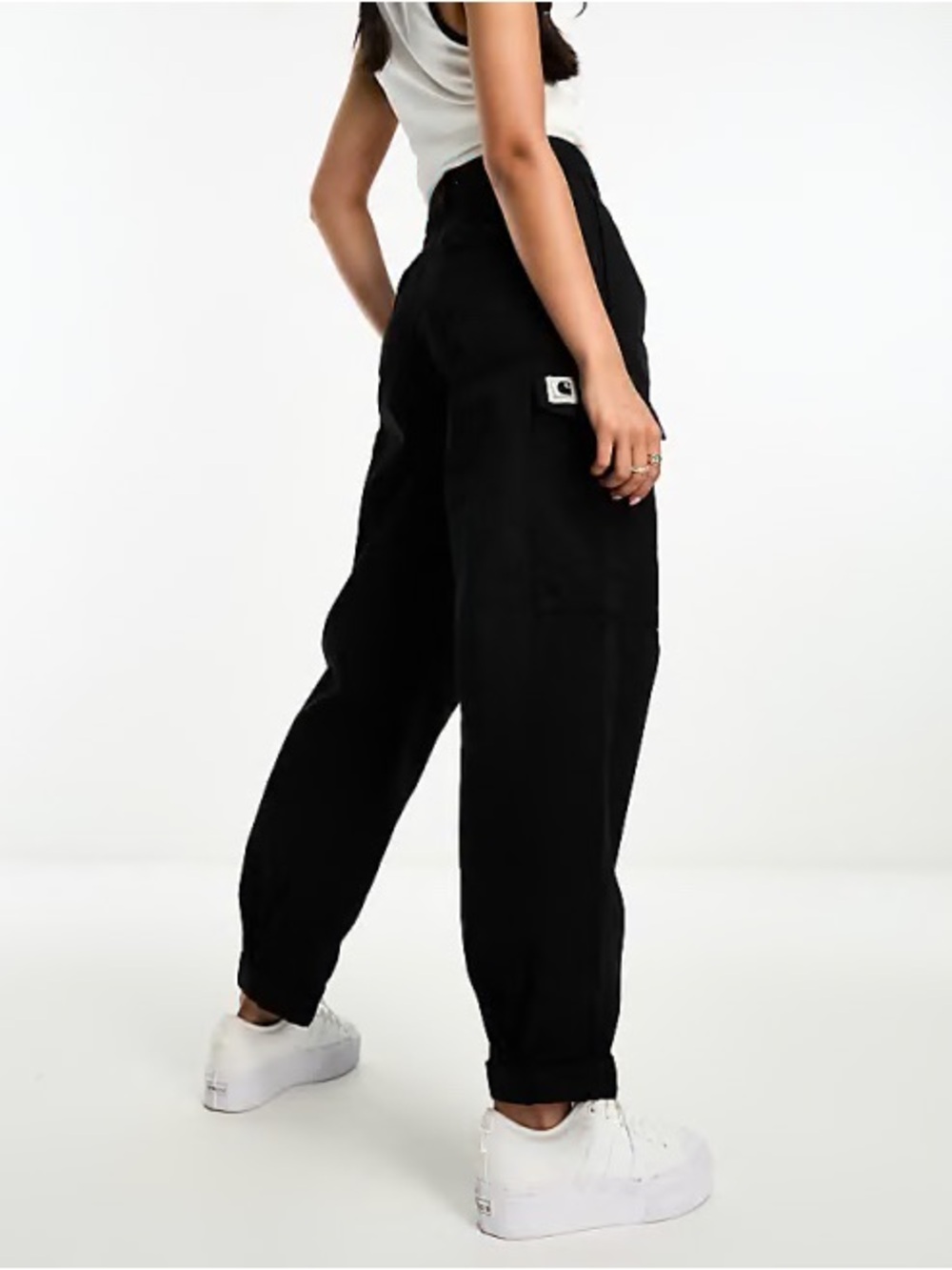 Carhartt WIP Collins Black High-Waist Baggy Cargo Pants Casual Streetwear 27 - Picture 2 of 12